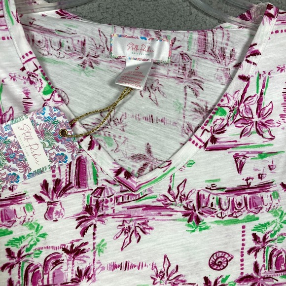 Stella Parker T Shirt Womens Small Purple Palm V Neck Lightweight Travel Tourist - Picture 2 of 10